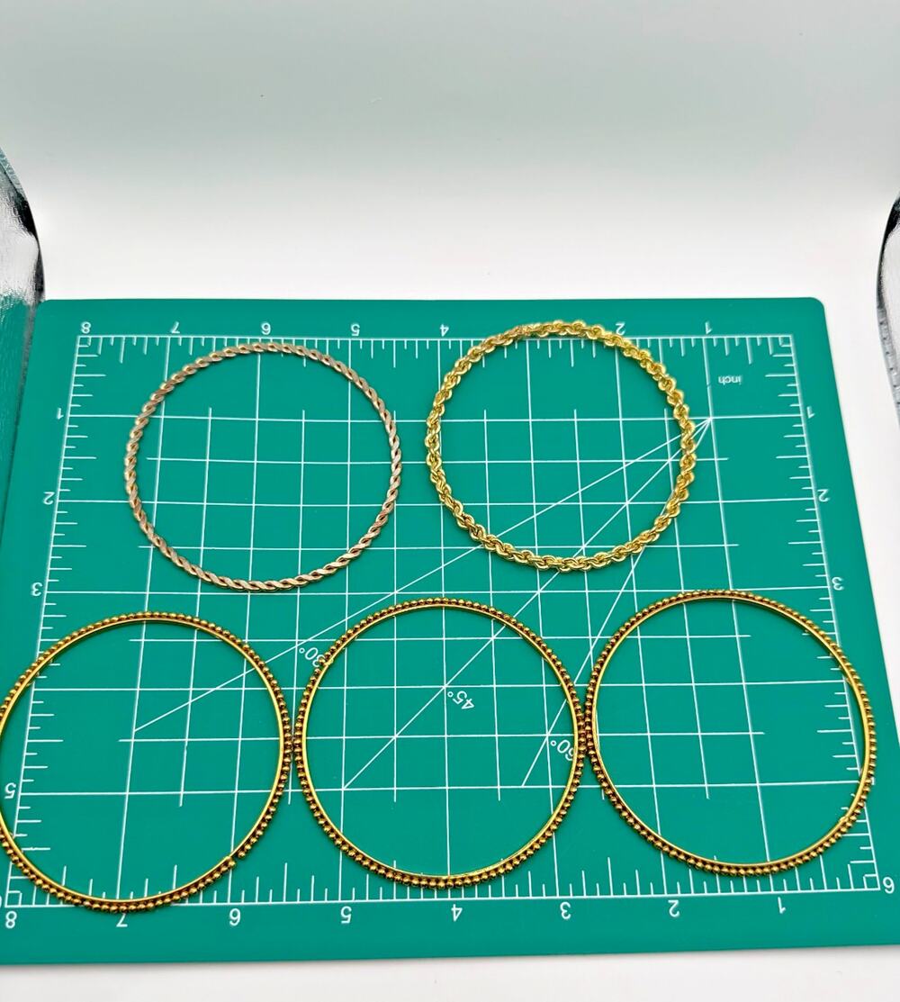 Gold Toned Bangled Bracelets Various Textures Set of 5